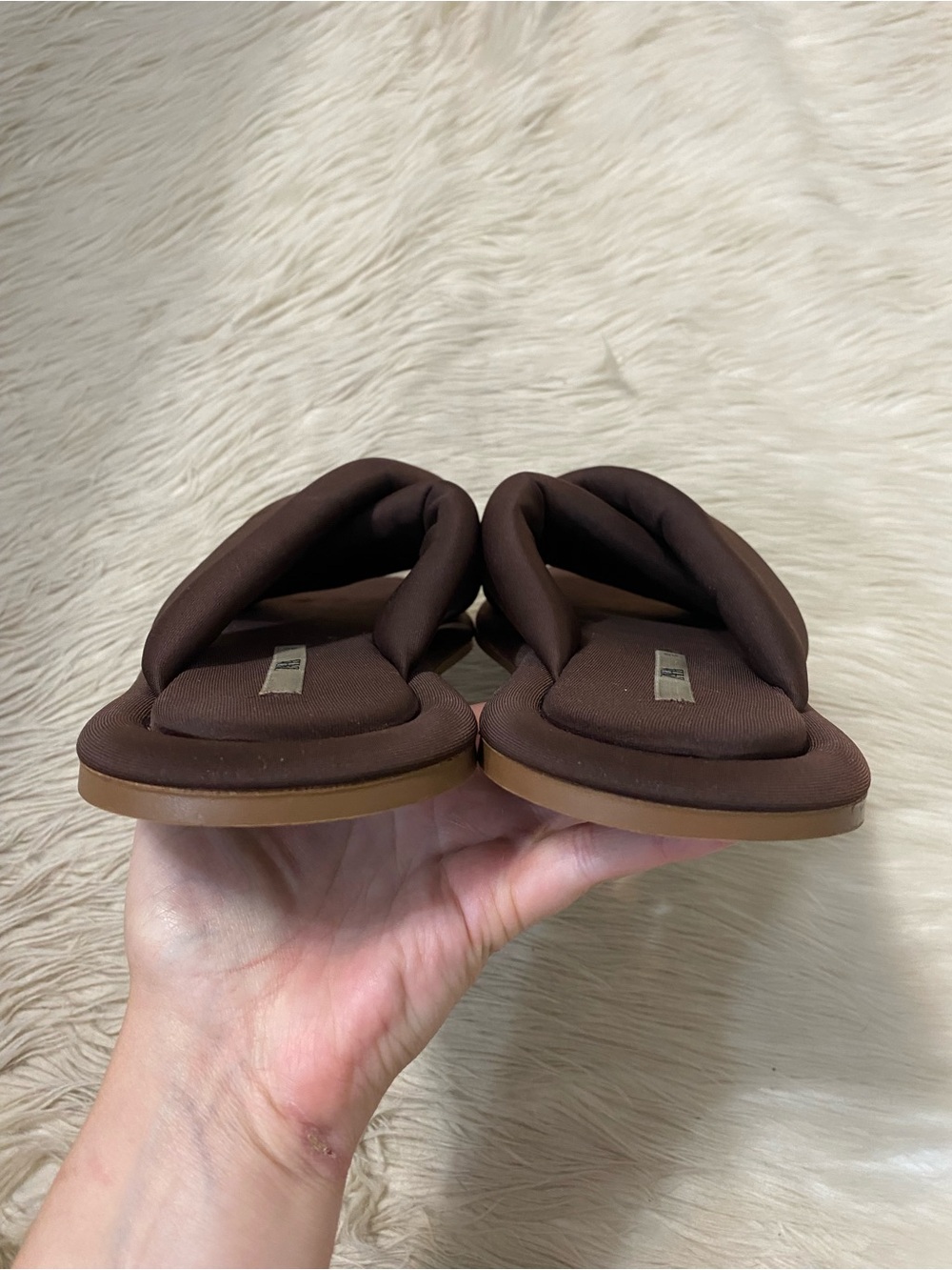 Zara Puffy Slip On Crisscross Sandals Dark Chocolate Brown Square Toe 40 US 9 - Picture 8 of 11